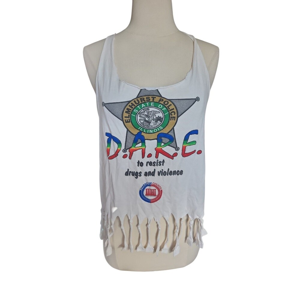 Vintage D.A.R.E. Upcyled Racerback T Shirt Tank Womens One Size Festival Fringe